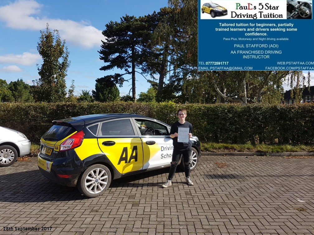 First time test pass pupil vicky rollinson with paul;s 5 star driving tuition